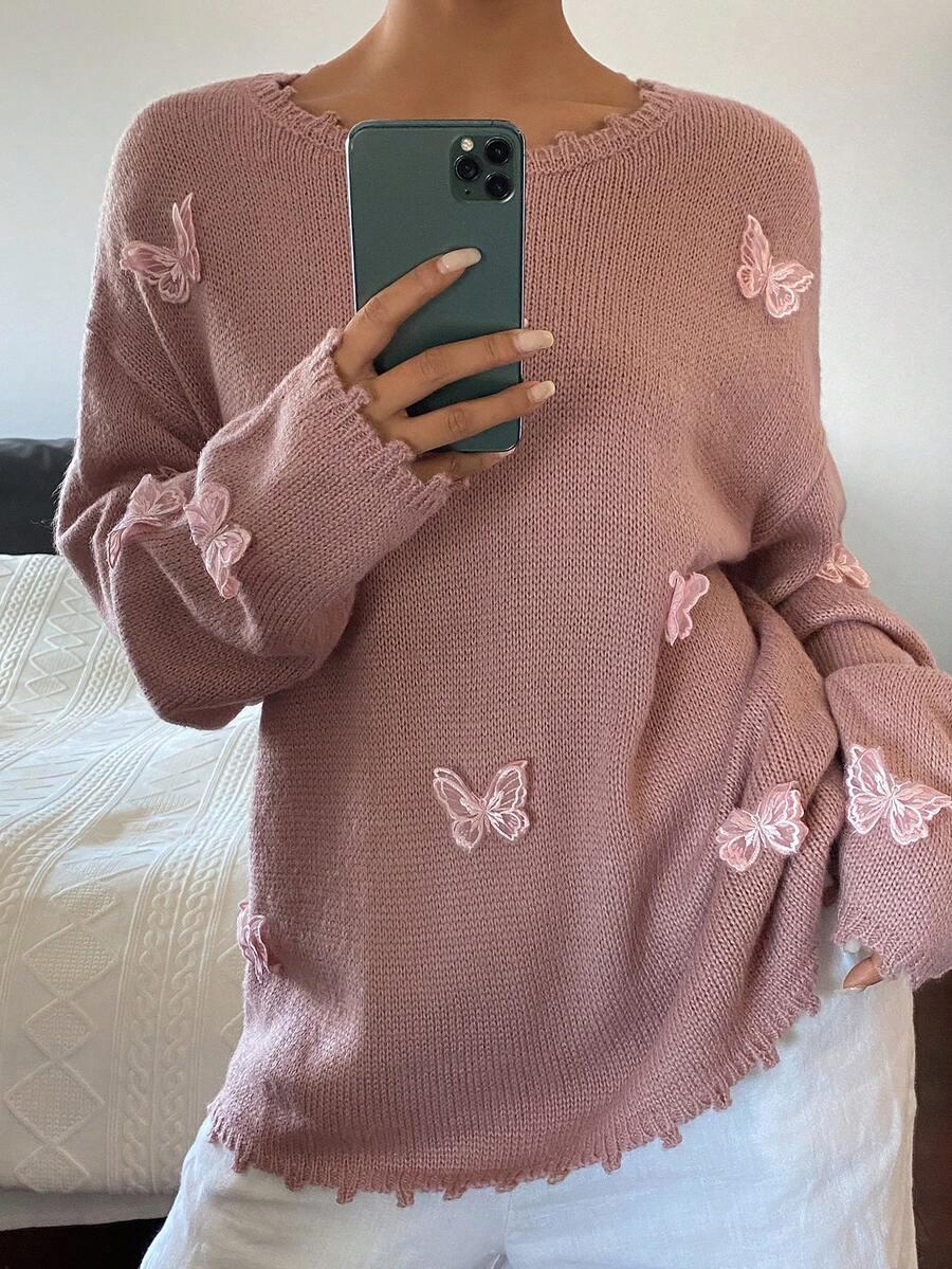 różowy sweter motyl 3D