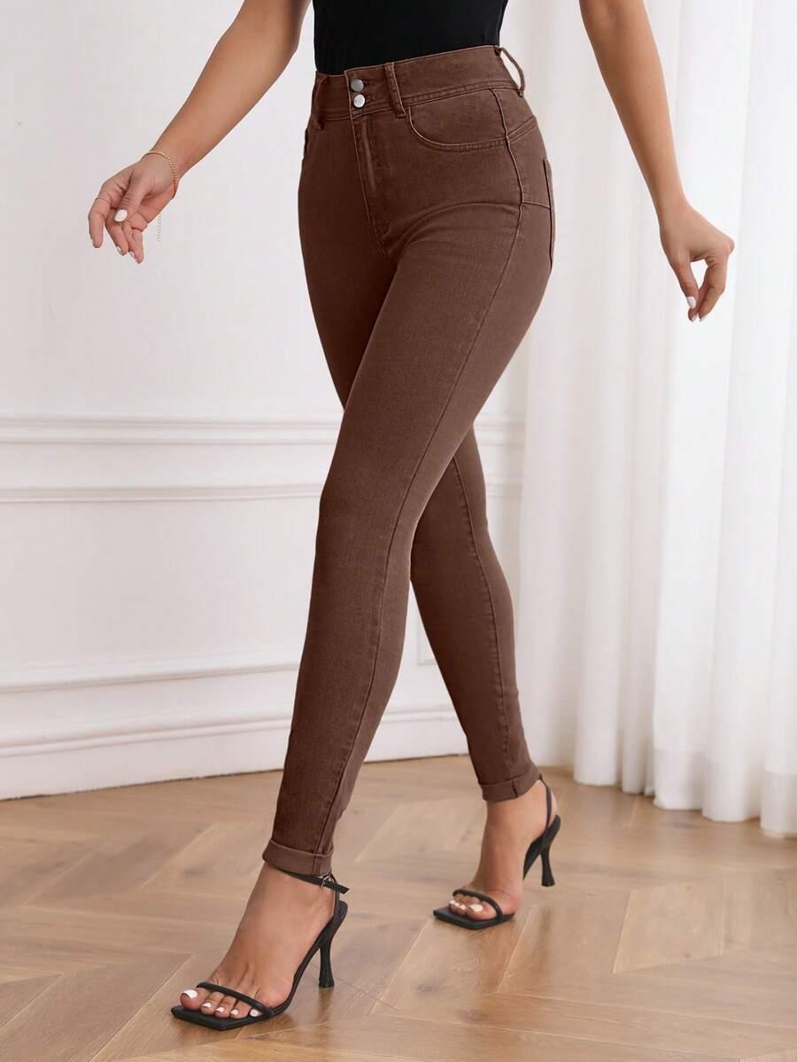 BRĄZOWE SPODNIE JEANS
