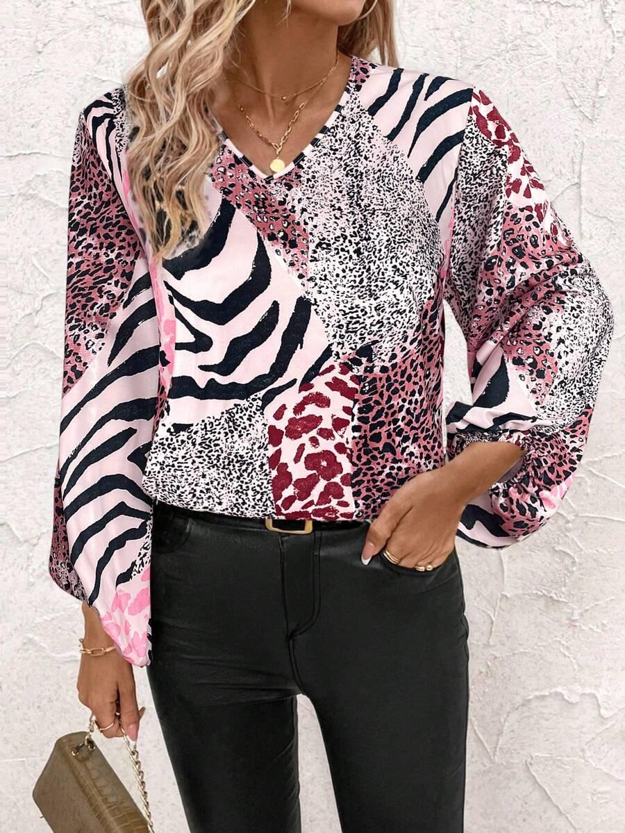 BLUZKA v-neck animal print