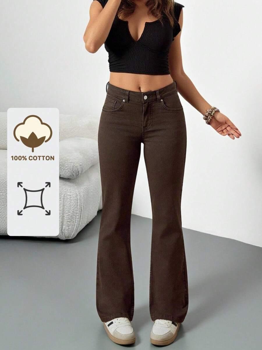 BRĄZOWE SPODNIE JEANS