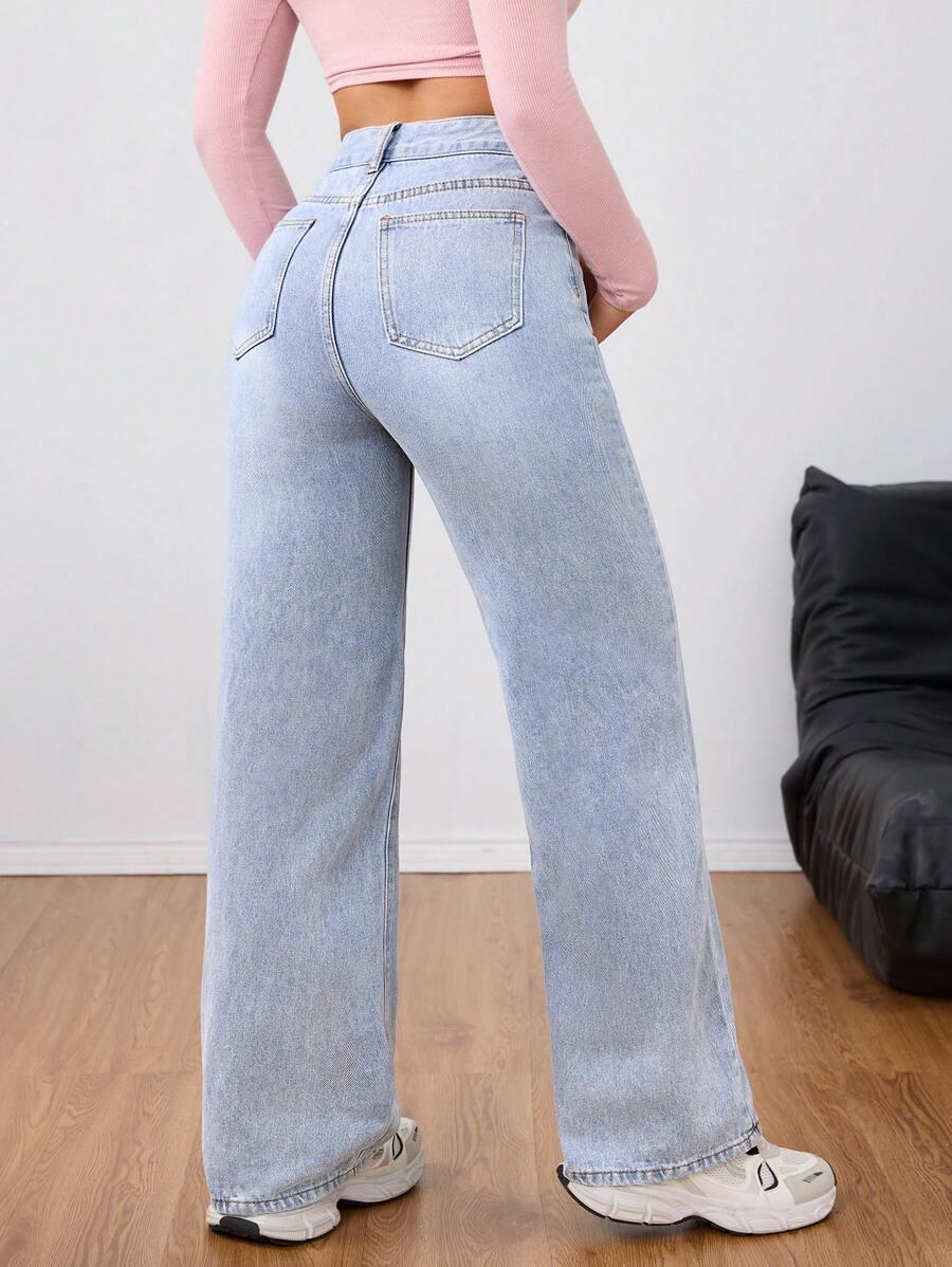 NIEBIESKIE SPODNIE JEANS SZEROKA NOGAWKA