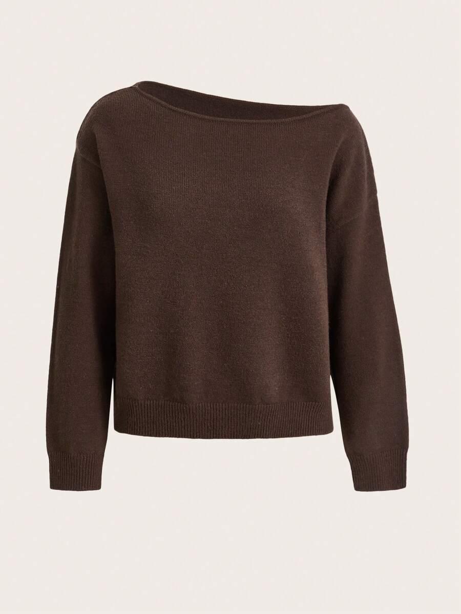 BRĄZOWY SWETER ASYMETRYCZNY DEKOLT