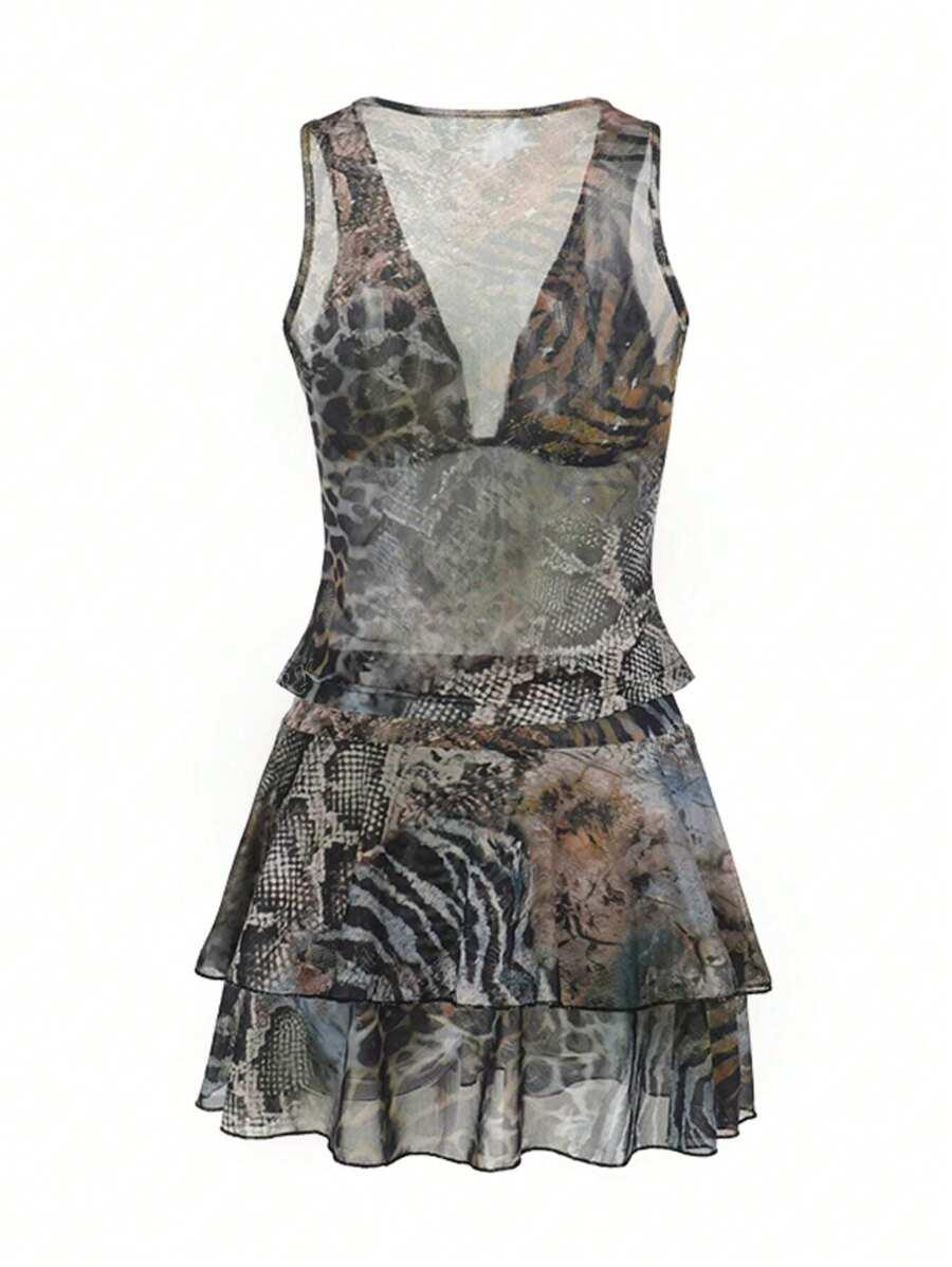 KOMPLET SPÓDNICA TOP ANIMAL PRINT