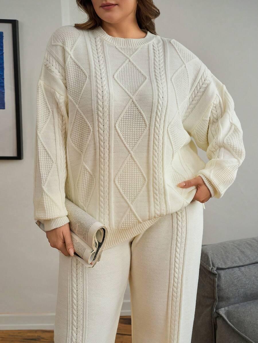 dzianinowy komplet sweter spodnie splot