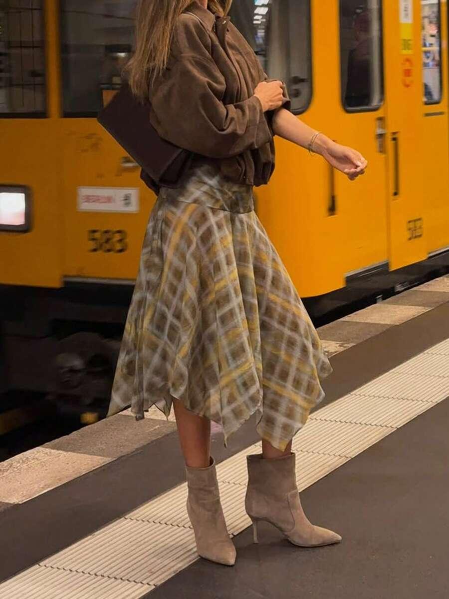 midi spódnica w kratę