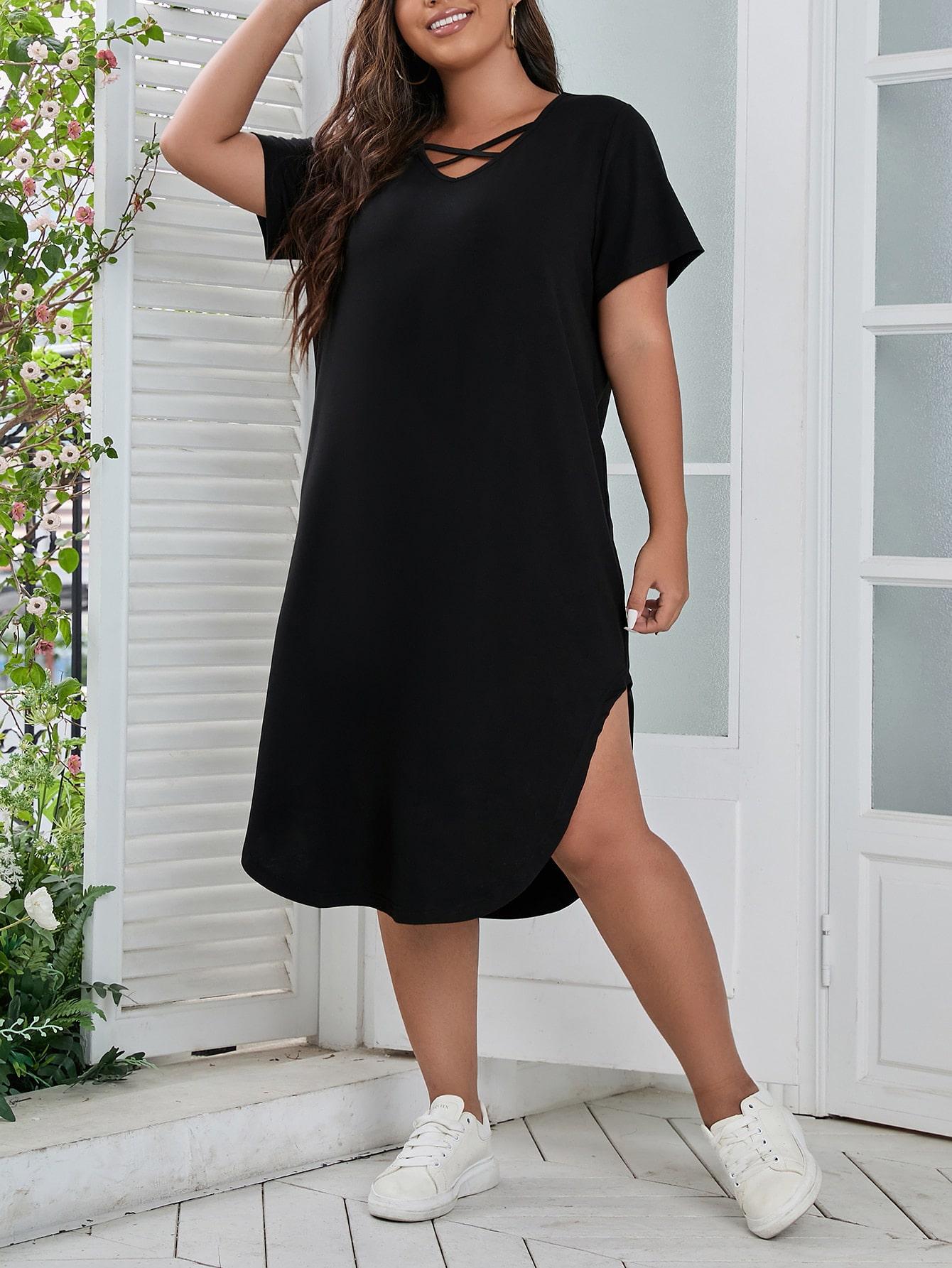 CZARNA ASYMETRYCZNA SUKIENKA V-NECK