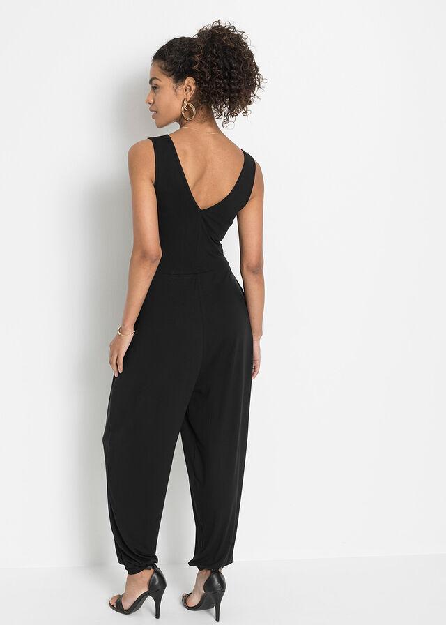 CZARNY KOMBINEZON BEZ RĘKAWÓW V-NECK