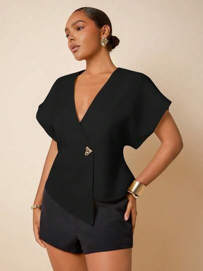 czarny top v-neck