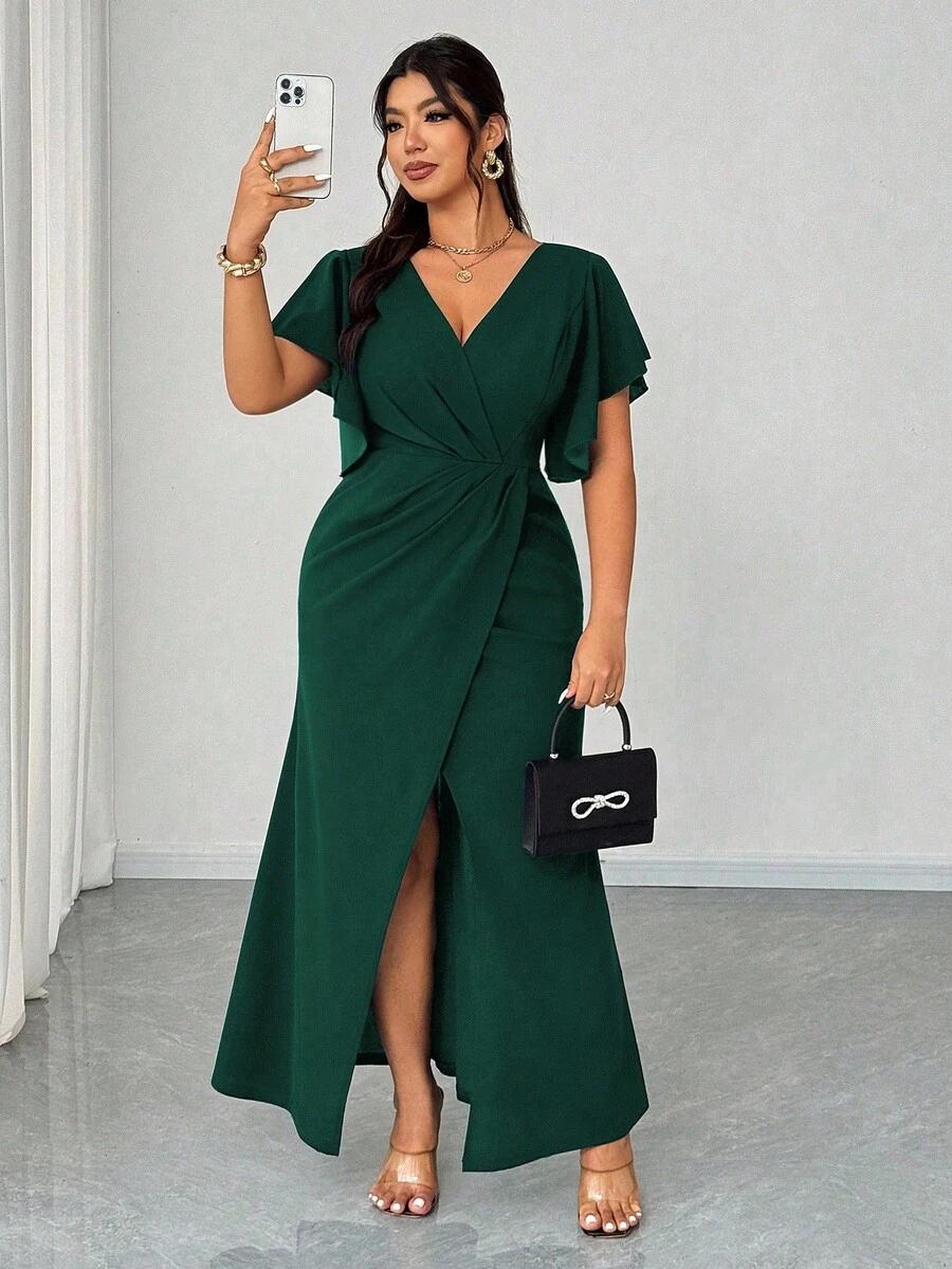 ZIELONA MAXI SUKIENKA V-NECK 