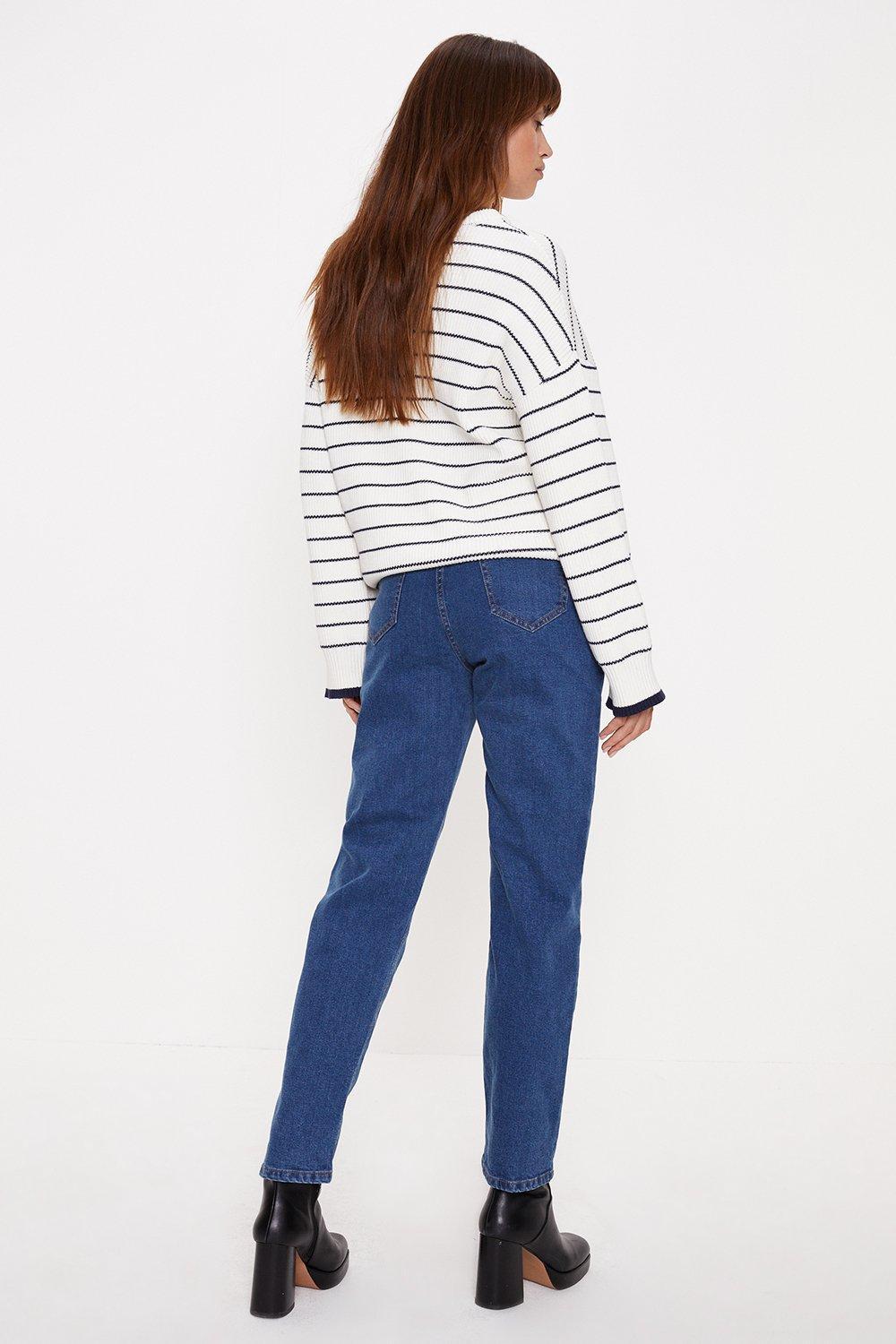 bawełniane spodnie mom jeans slim