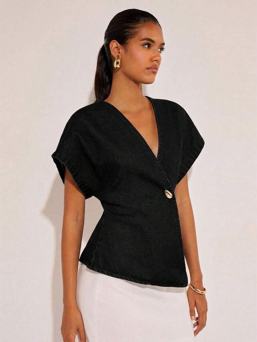 czarna bluzka v-neck