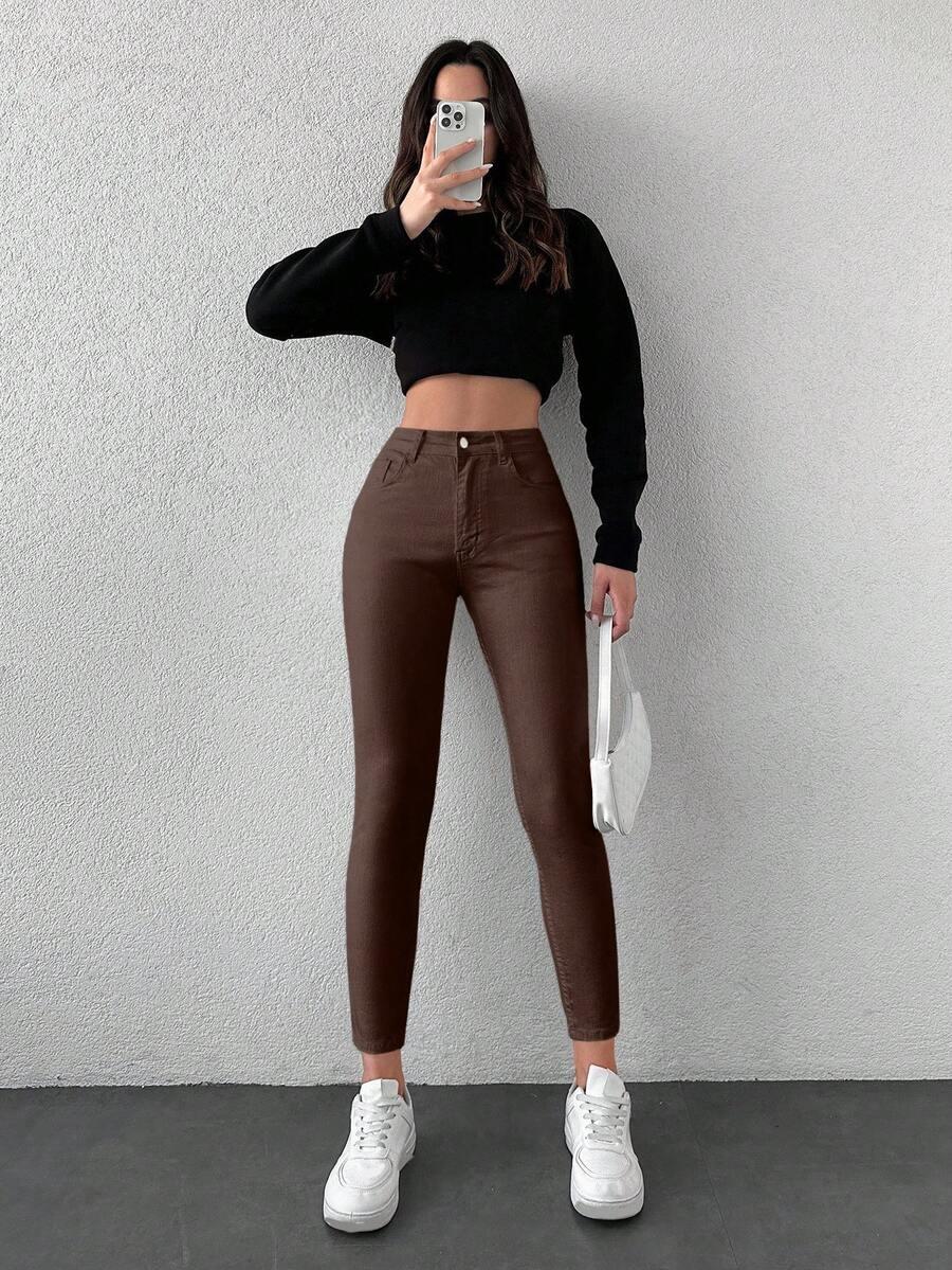 BRĄZOWE SPODNIE JEANS