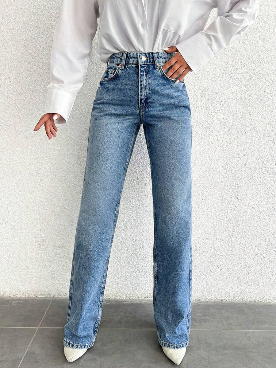 NIEBIESKIE SPODNIE JEANS WYSOKI STAN