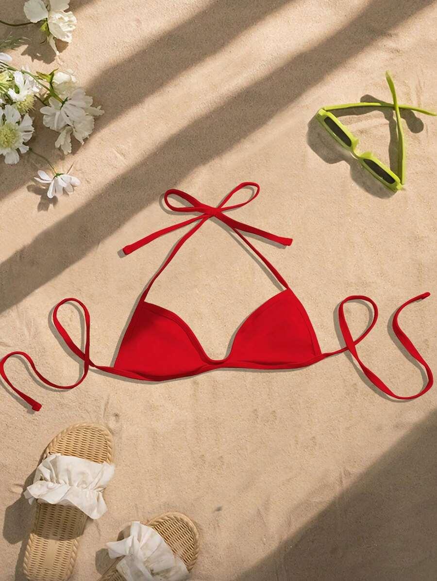 czerwona góra od bikini wiązanie 