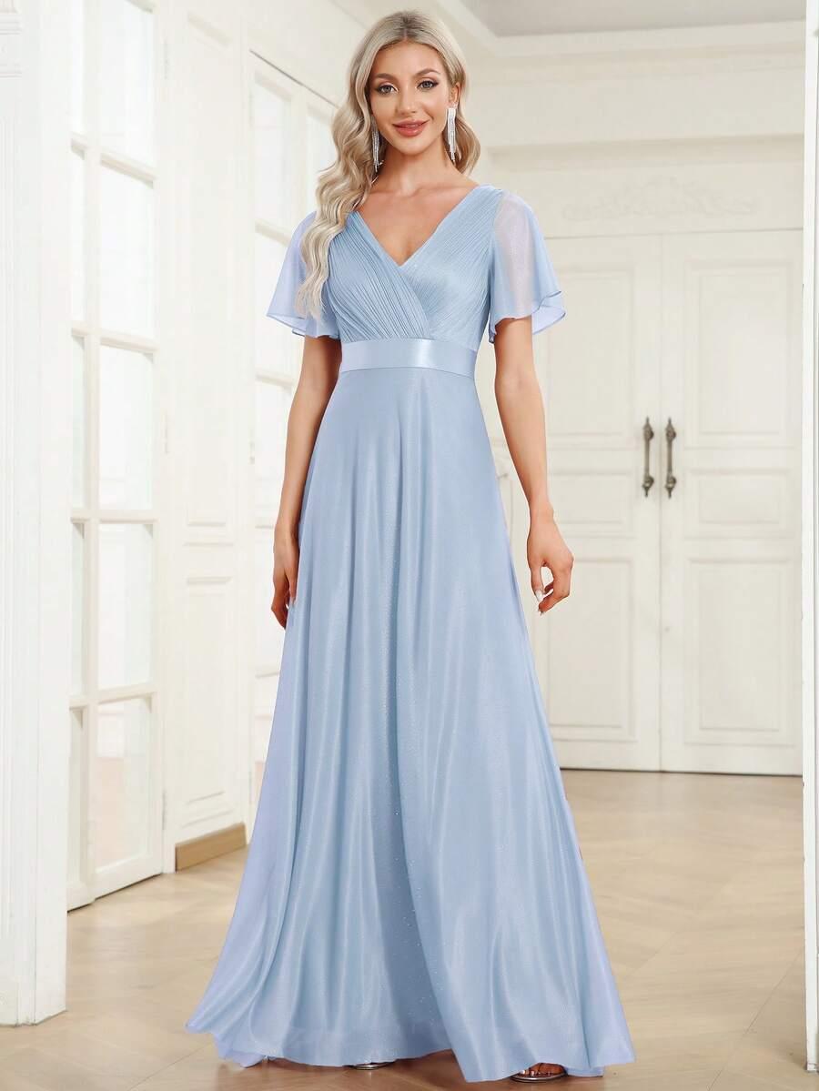 niebieska maxi sukienka połysk