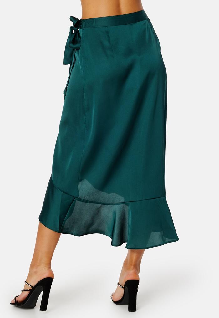 zielona satynowa spódnica wiązanie falbana