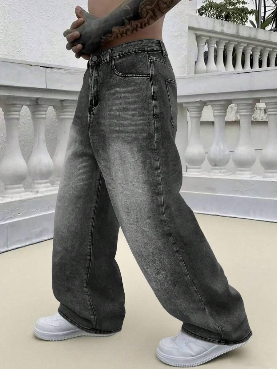 szare szerokie spodnie jeans