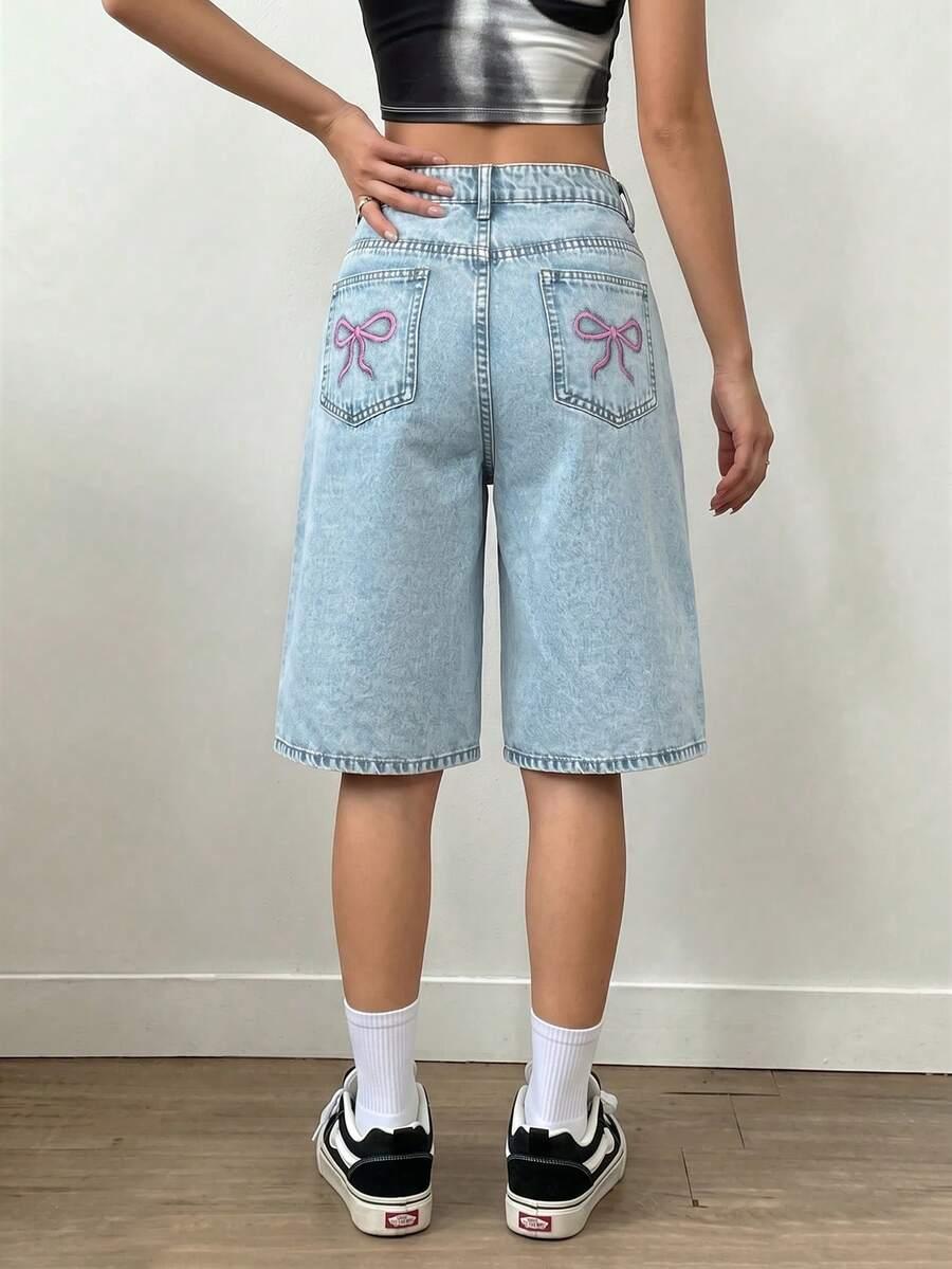 luźne szerokie spodenki jeans haft