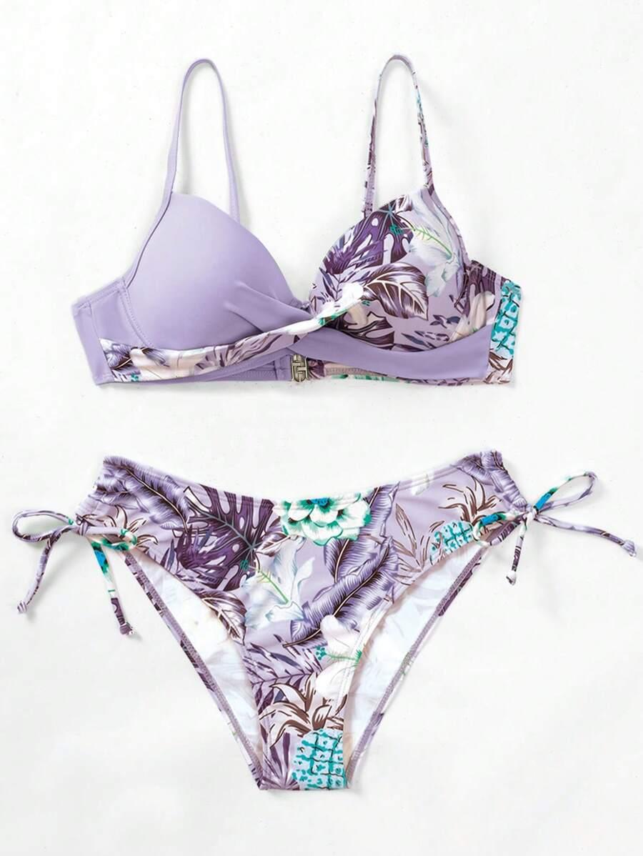 dwuczęściowy kostium kąpielowy bikini wzór roślinny