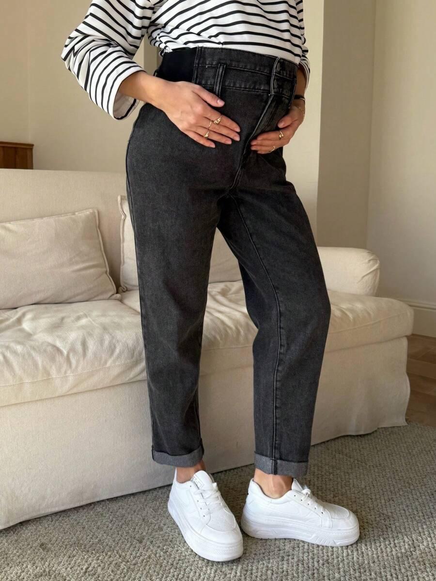 szare spodnie jeans wysoki stan