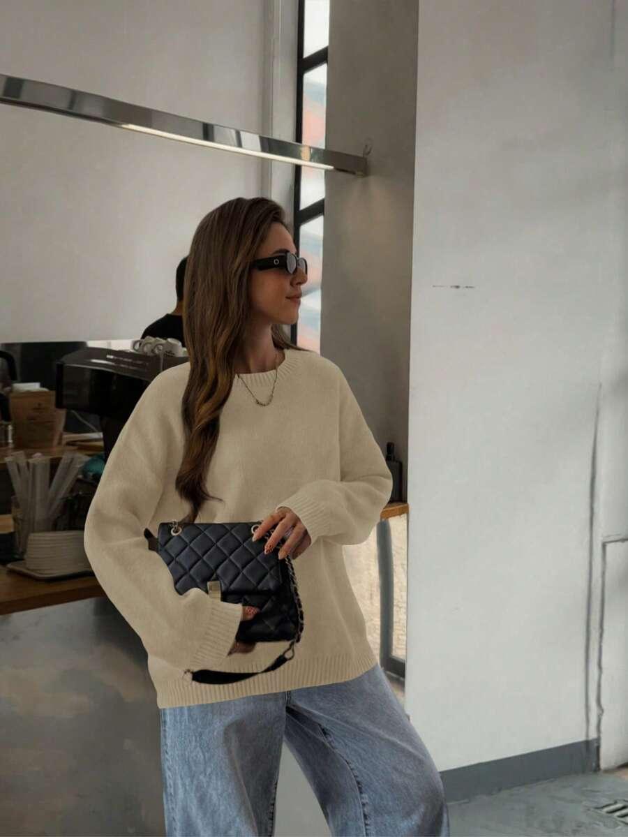 BEŻOWY SWETER OVERSIZE