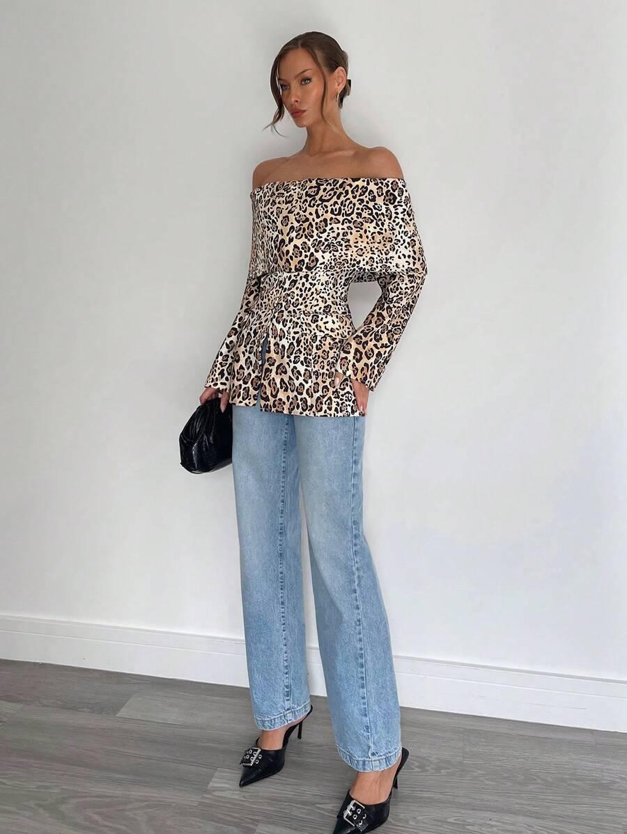 bluzka off shoulder animal print