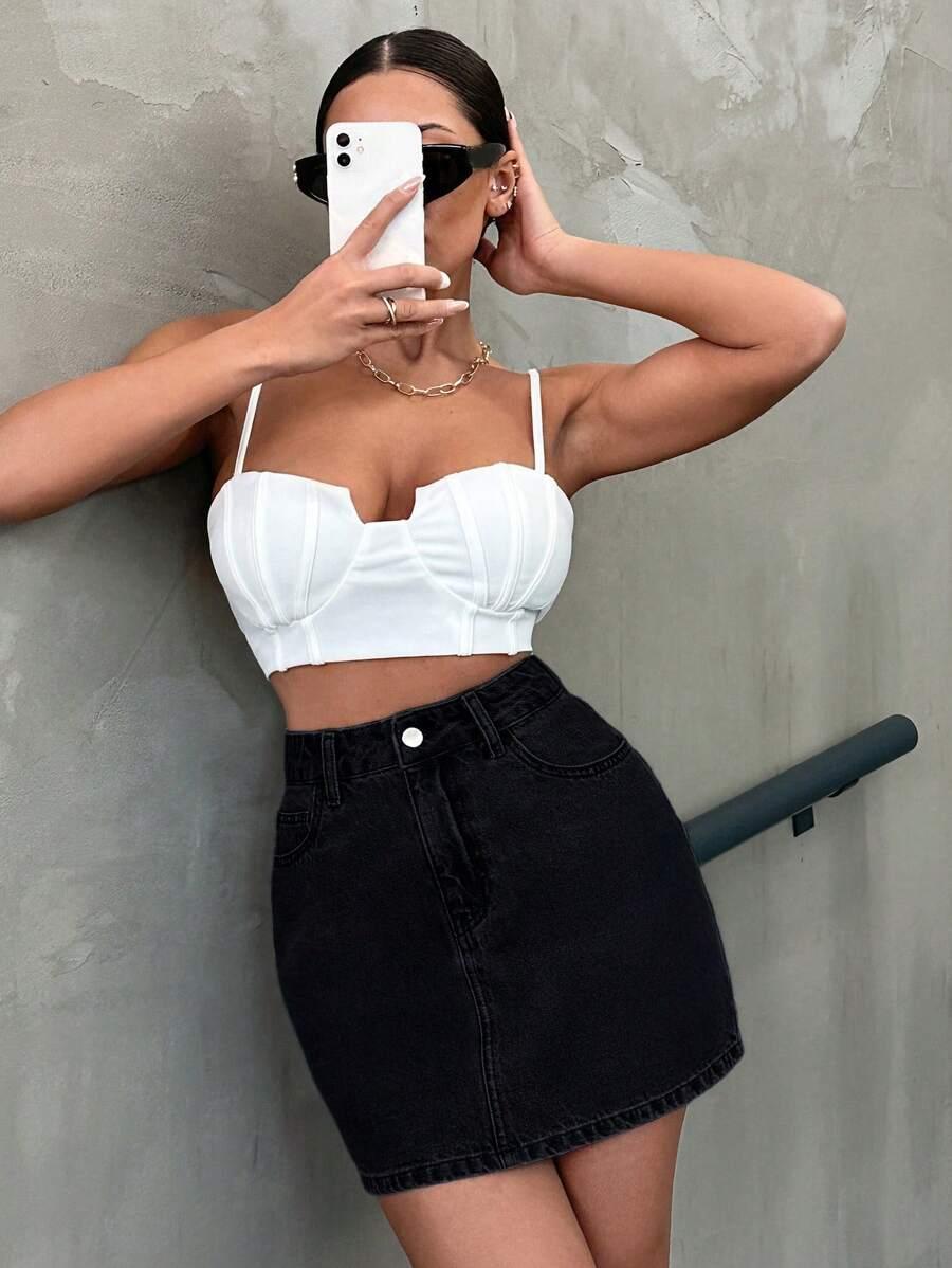 CZARNA MINI SPÓDNICA jeans