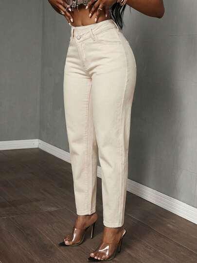 kremowa spodnie jeans