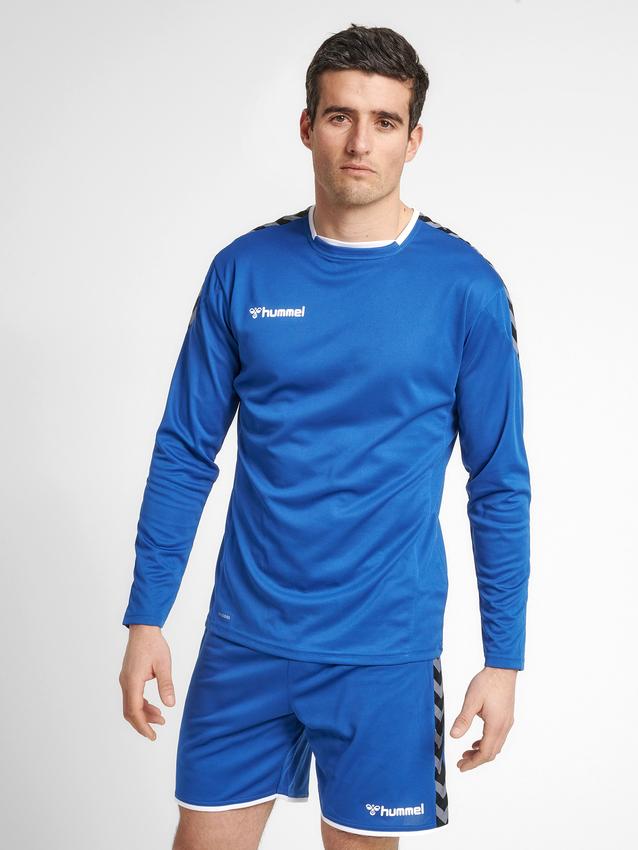 niebieska koszulka sportowa z długim rękawem logo nadruk
