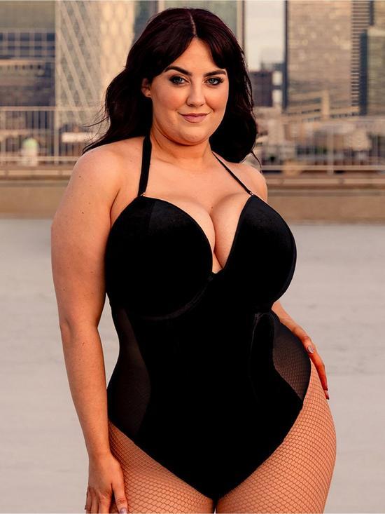 CURVY KATE BODY ICON PLUNGE Z FISZBINAMI WELUROWE 