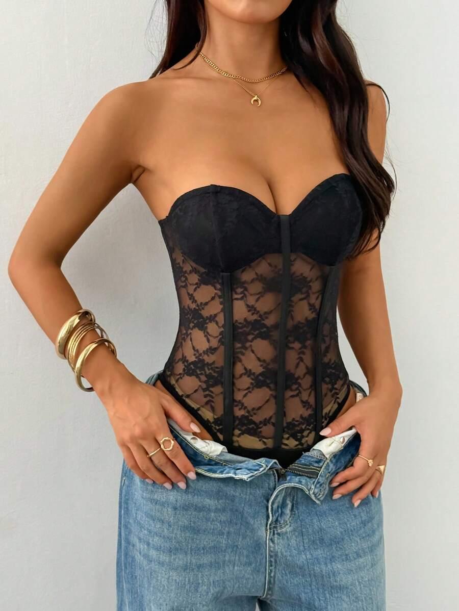 CZARNE BODY KORONKA 