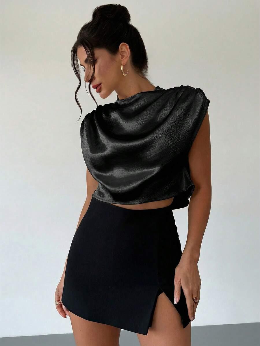 czarny satynowy top
