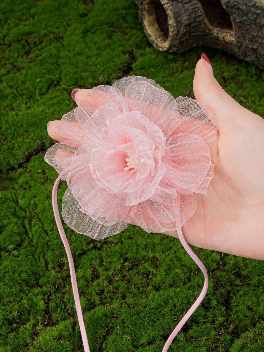 różowy naszyjnik choker kwiat