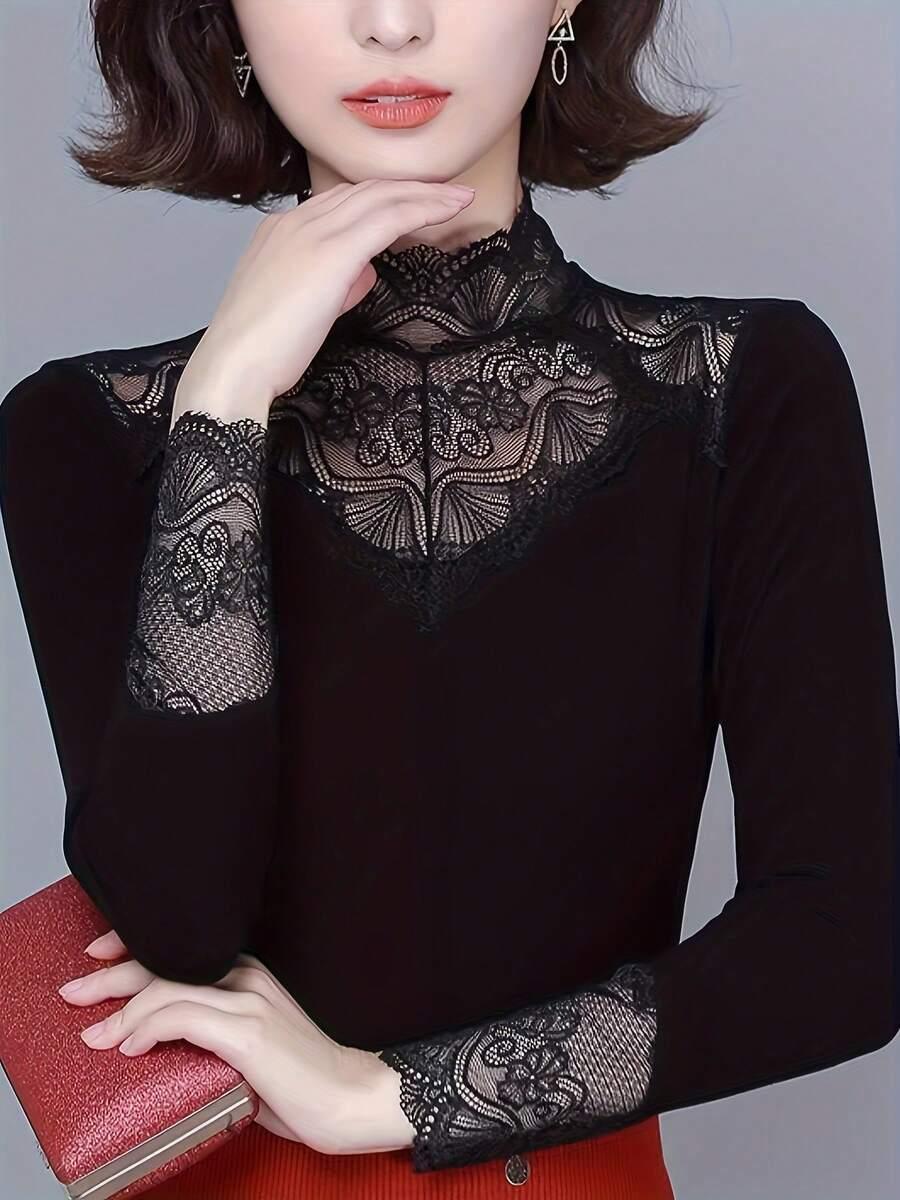 CZARNA BLUZKA KORONKA 