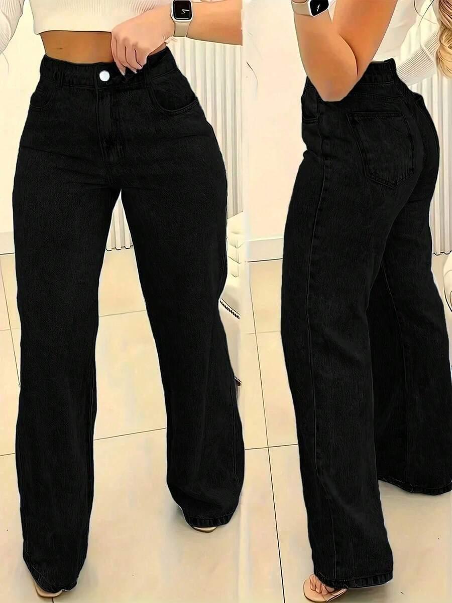 CZARNE SPODNIE JEANS PROSTA NOGAWKA 