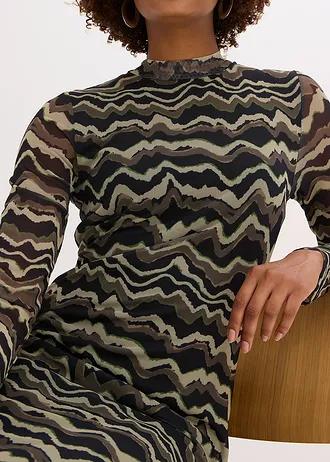 SUKIENKA PLUS SIZE MIDI Z DŁUGIM RĘKAWEM I STÓJKĄ PRINT