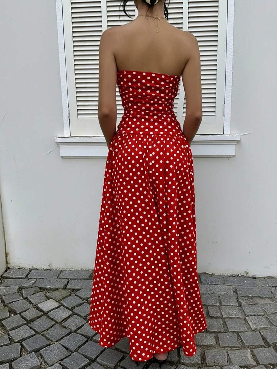 CZERWONA MAXI SUKIENKA GROSZKI