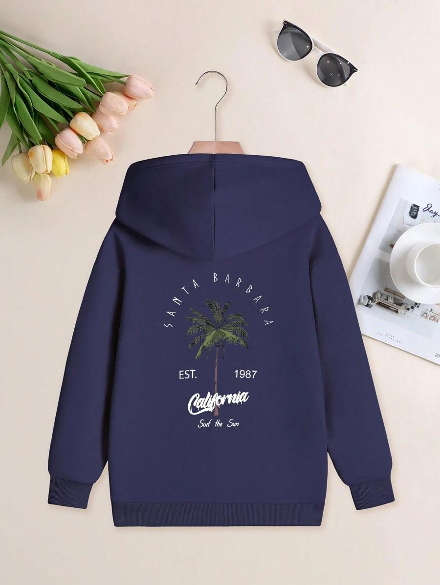 granatowa bluza z kapturem nadruk