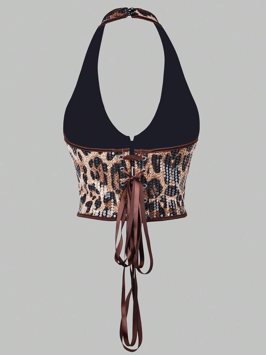 top animal print wiązanie