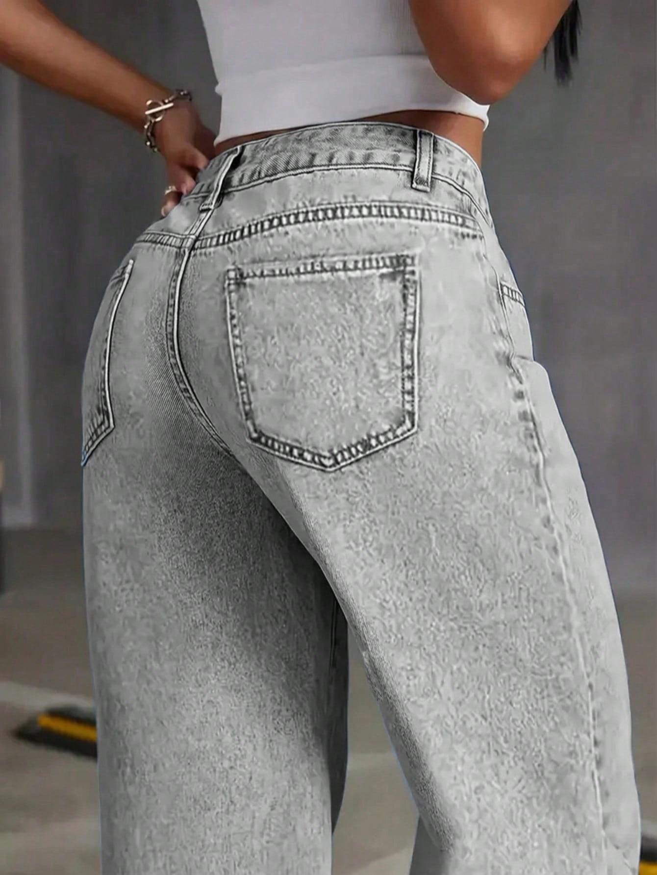 szare spodnie jeans proste nogawki 