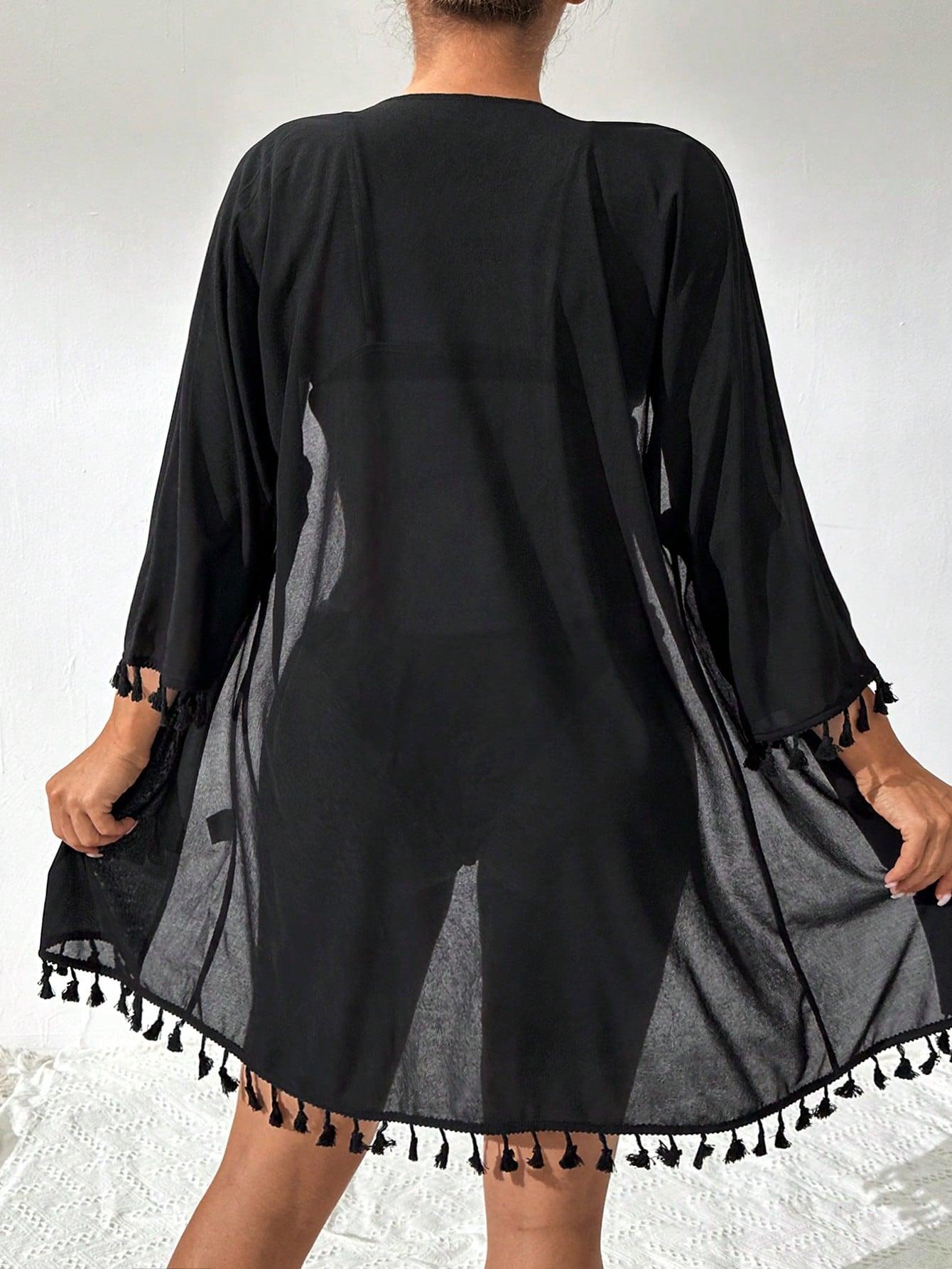 CZARNE KIMONO FRĘDZLE