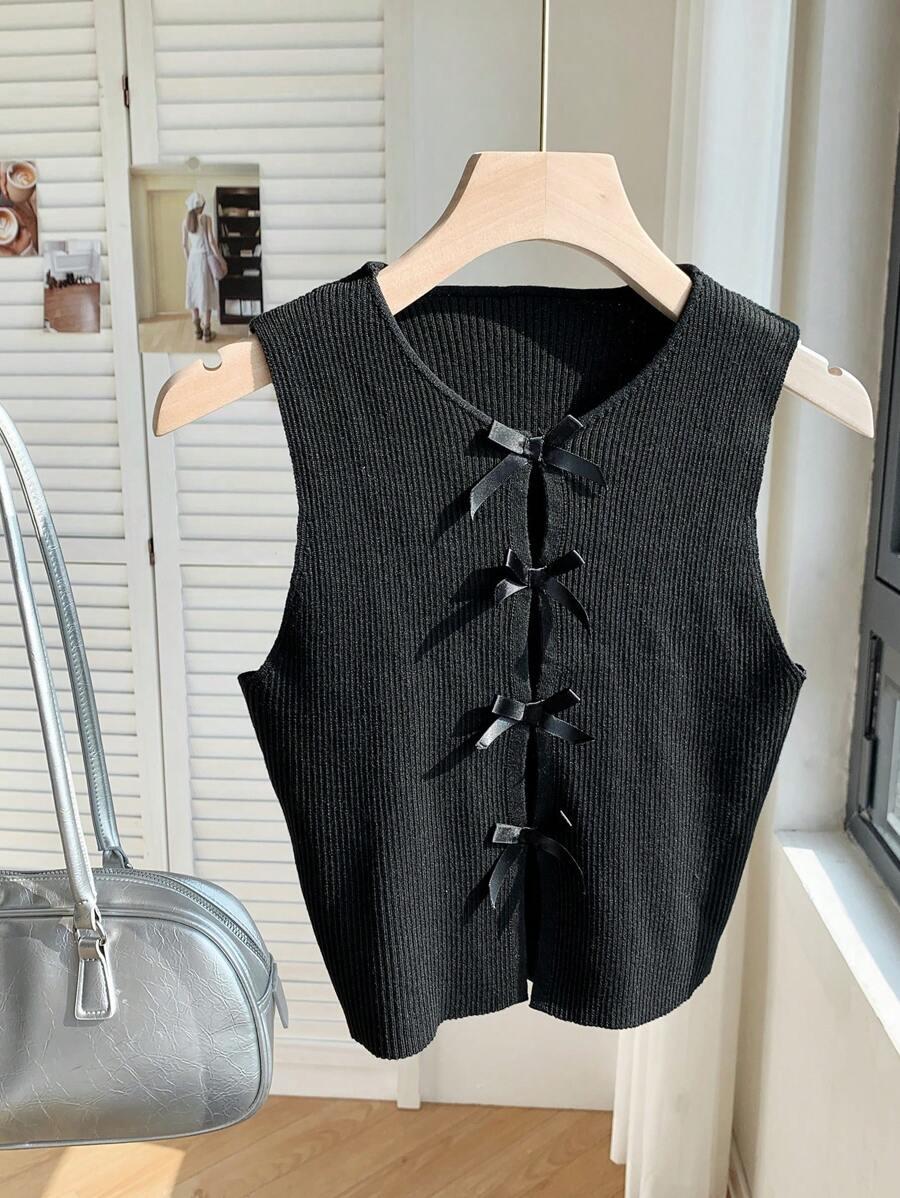 CZARNY DZIANINOWY TOP 