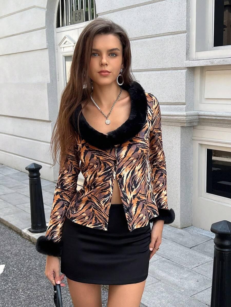 BLUZKA ANIMAL PRINT GUZIKI