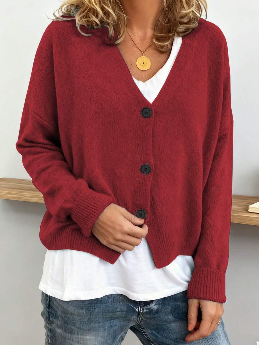 CZERWONY SWETER GUZIKI