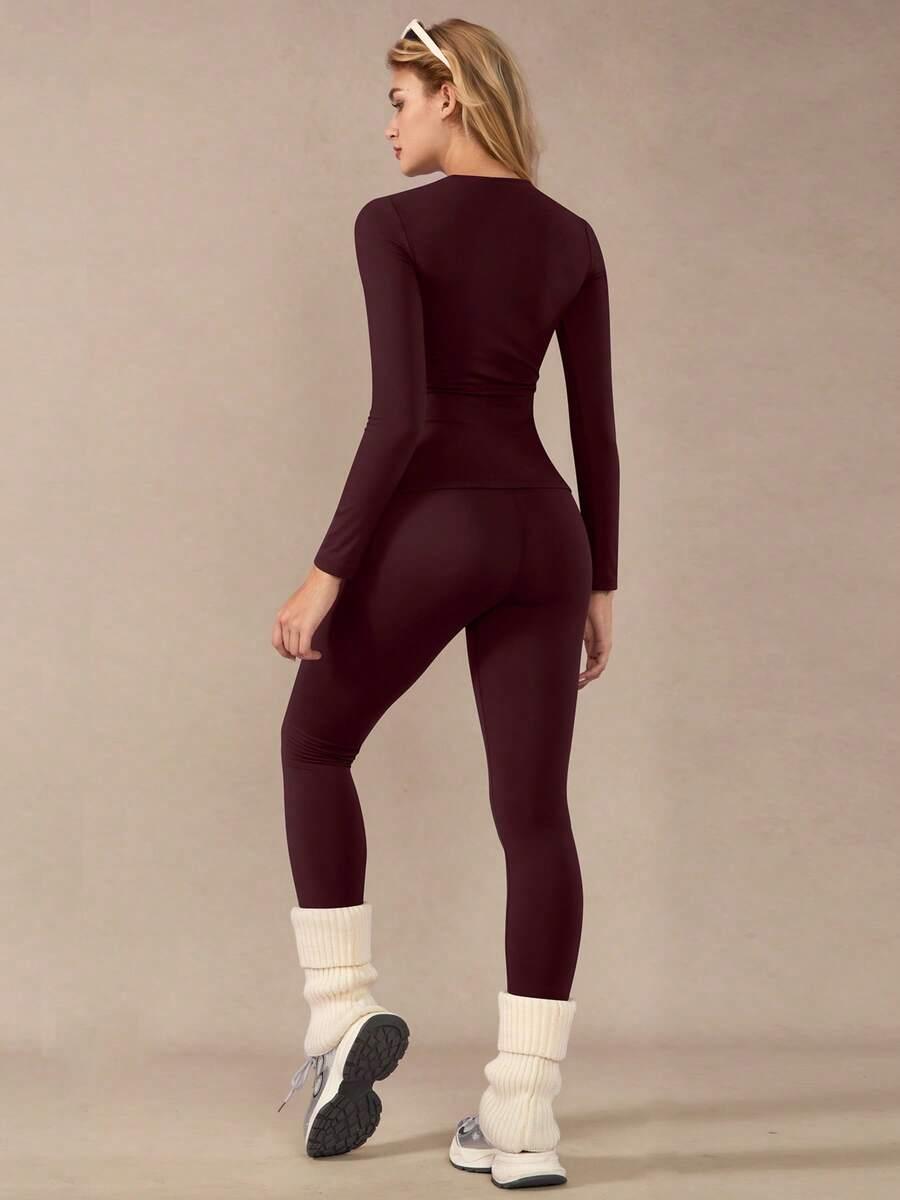 bordowy komplet bluzka legginsy
