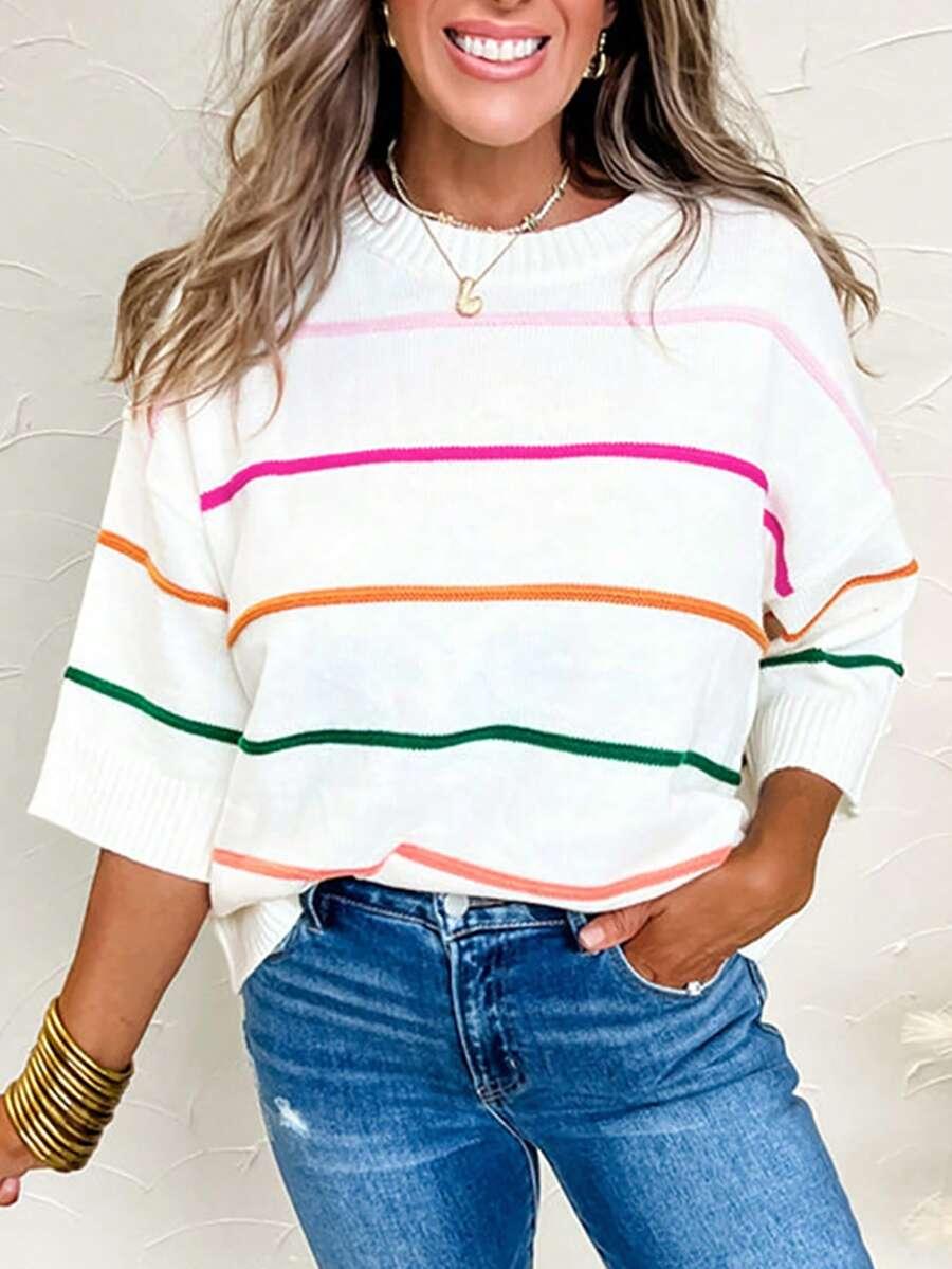 dzianinowy sweter wzór paski 