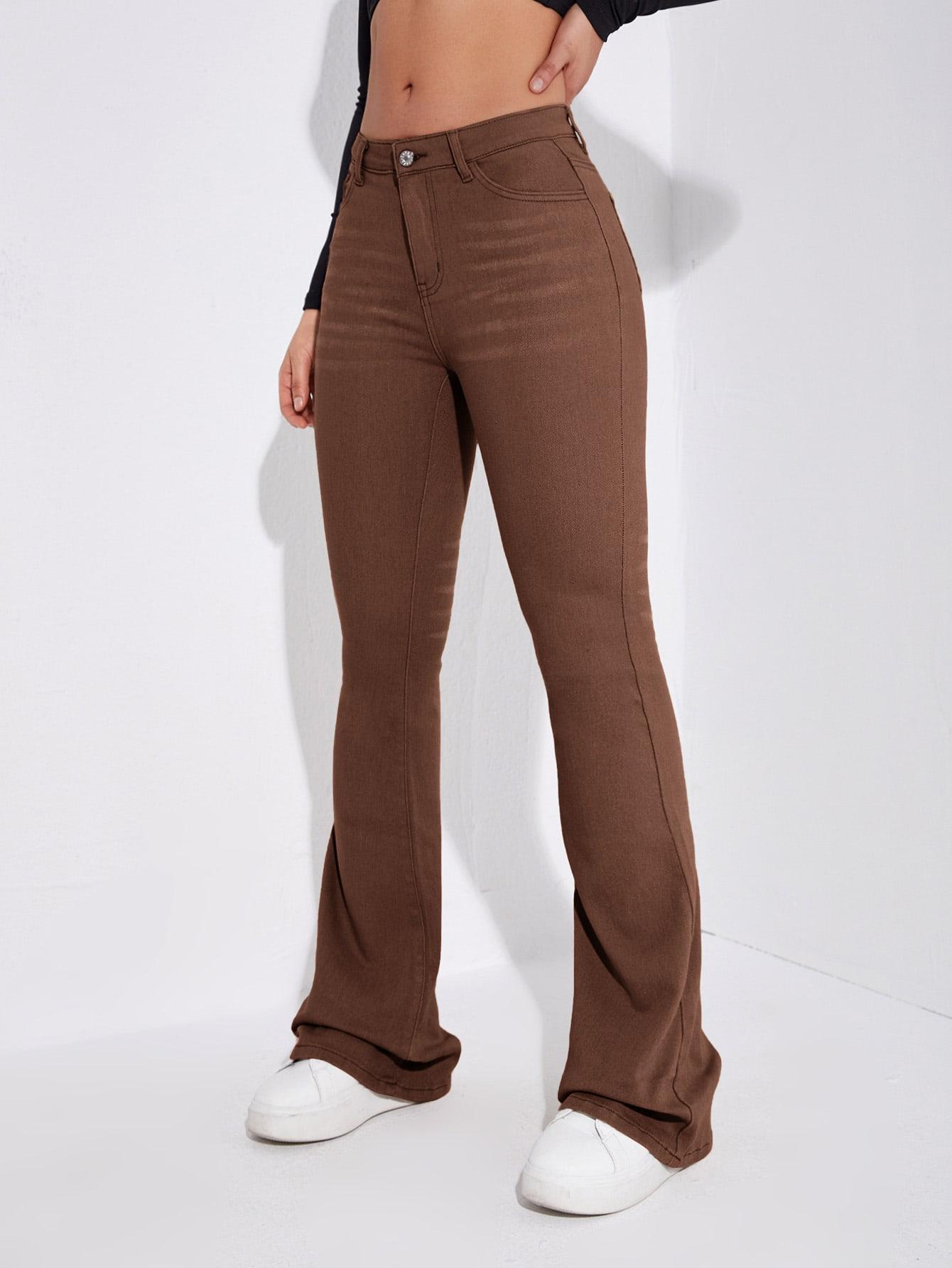 brązowe spodnie jeans dzwony