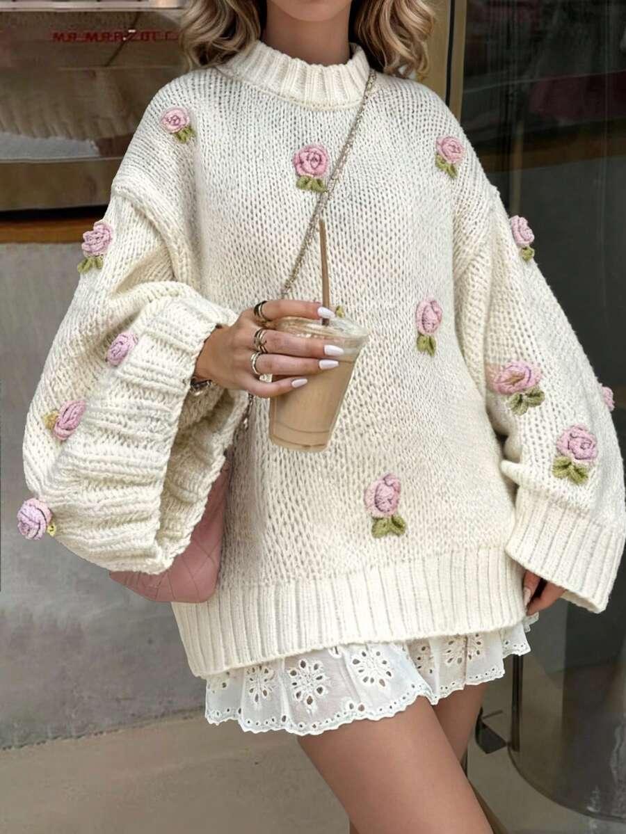 SWETER OVERSIZE KWIATY