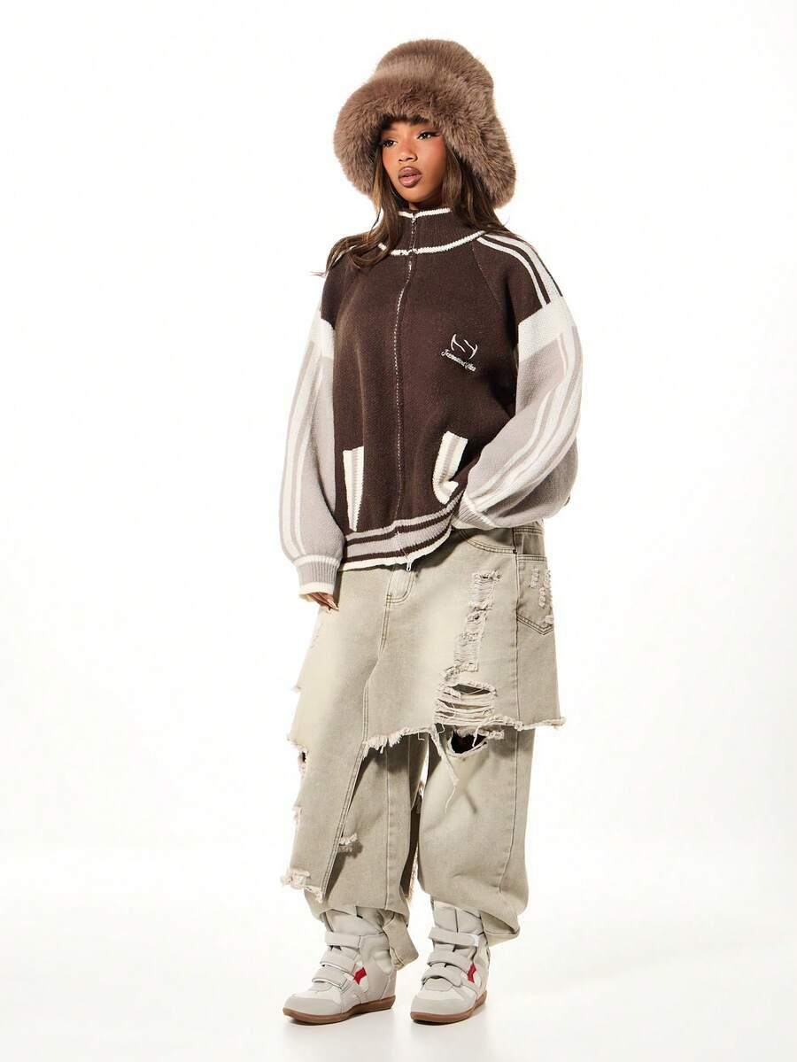 dzianinowy sweter oversize wzór