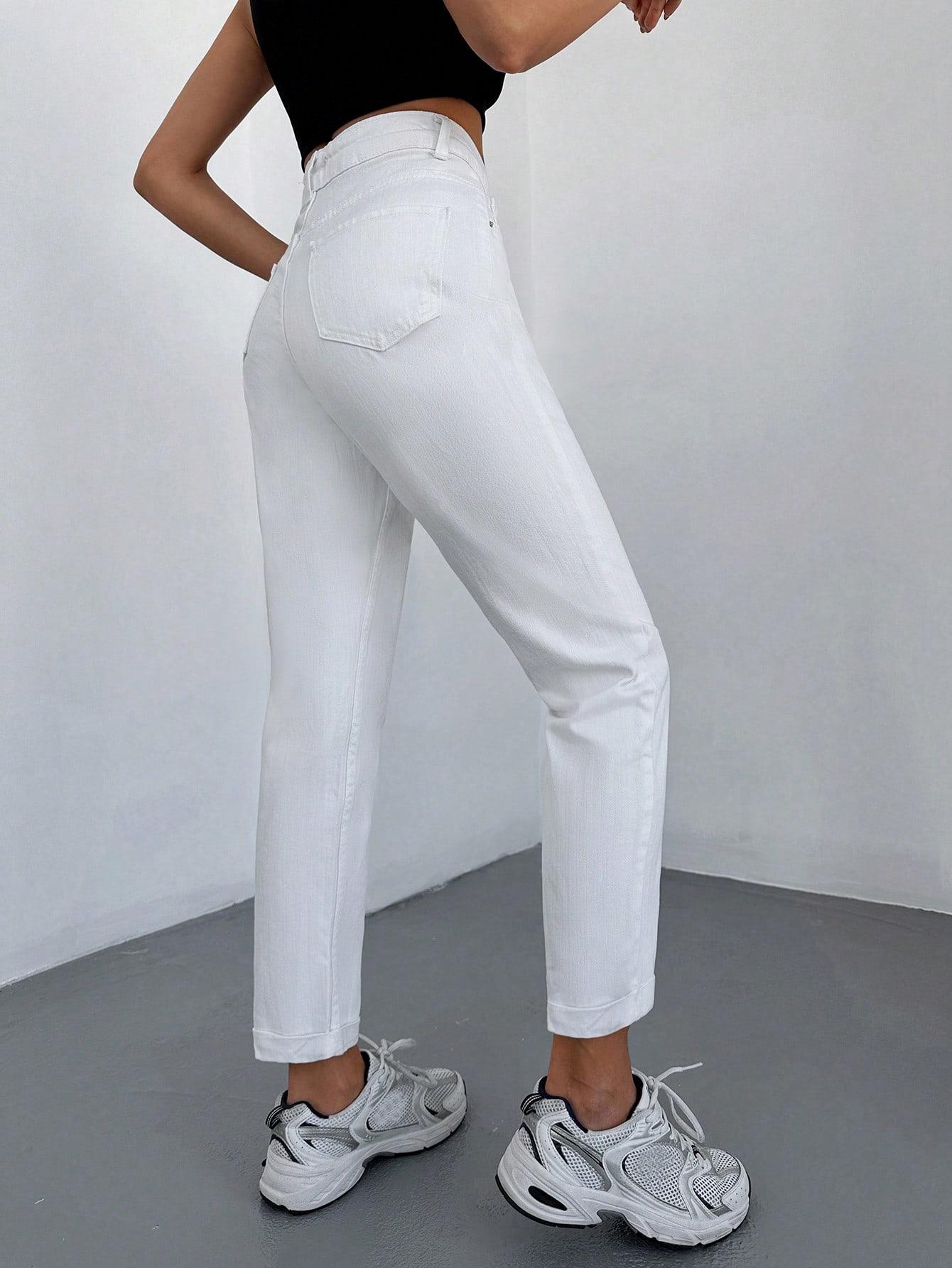 BIAŁE SPODNIE MOM JEANS WYSOKI STAN